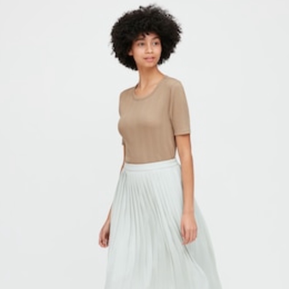 Tan Uniqlo Ribbed Cotton Tshirt